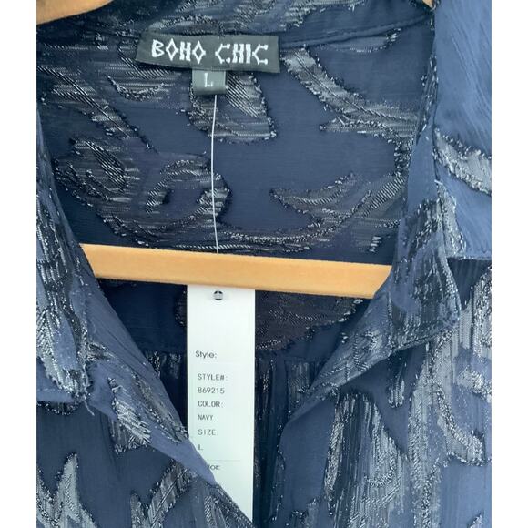 Boho Chic Navy Blouse NWT size large $120 retail - Picture 2 of 5